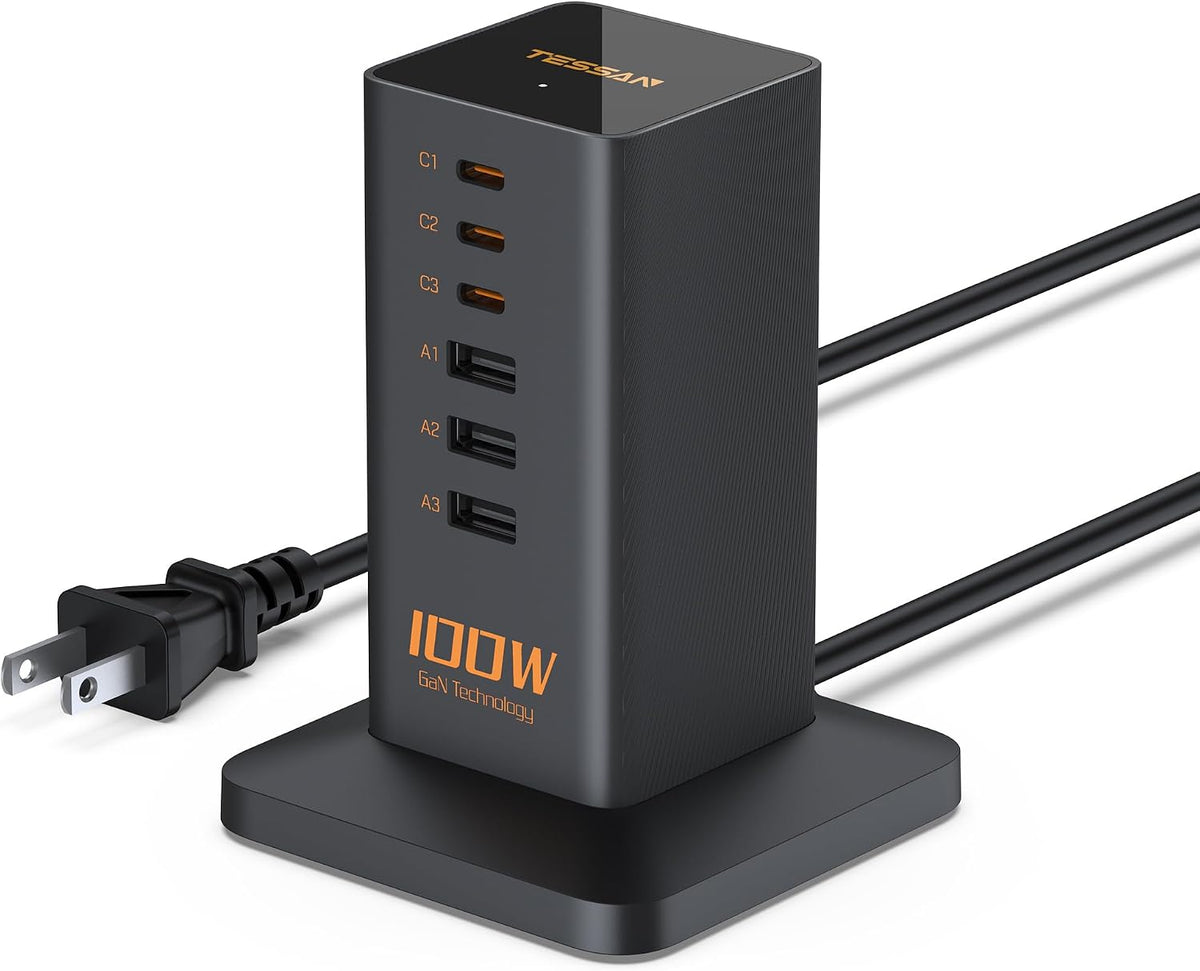 TESSAN Estación de Carga USB de 100W para Múltiples Dispositivos 6-en-1 Cargador USB