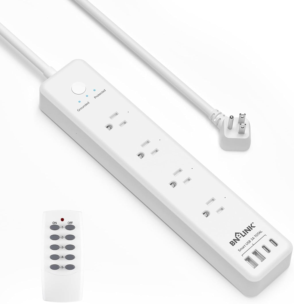 BN-LINK Regleta de control remoto con 4 tomacorrientes independientes, 4