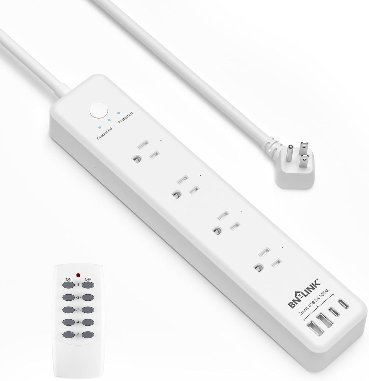 BN-LINK Regleta de control remoto con 4 tomacorrientes independientes, 4