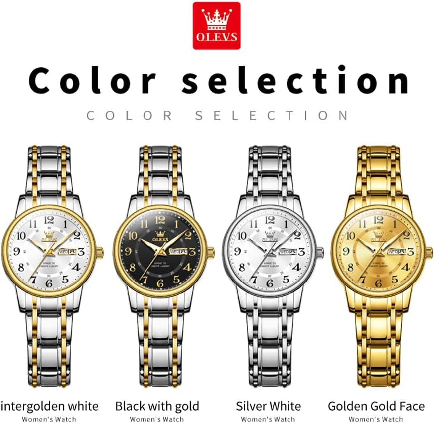 OLEVS Reloj para Mujer Plateado de Acero Inoxidable Elegante Analógico Lúmenes Visibles