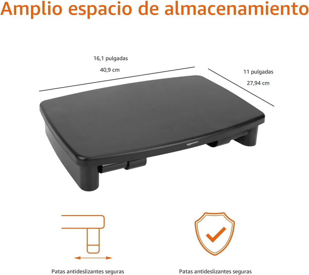 Amazon Basics Soporte elevador de monitor de altura ajustable con organizador de almacenamiento, diseño apilable de 3 niveles, plástico ABS duradero, soporta hasta 22 libras