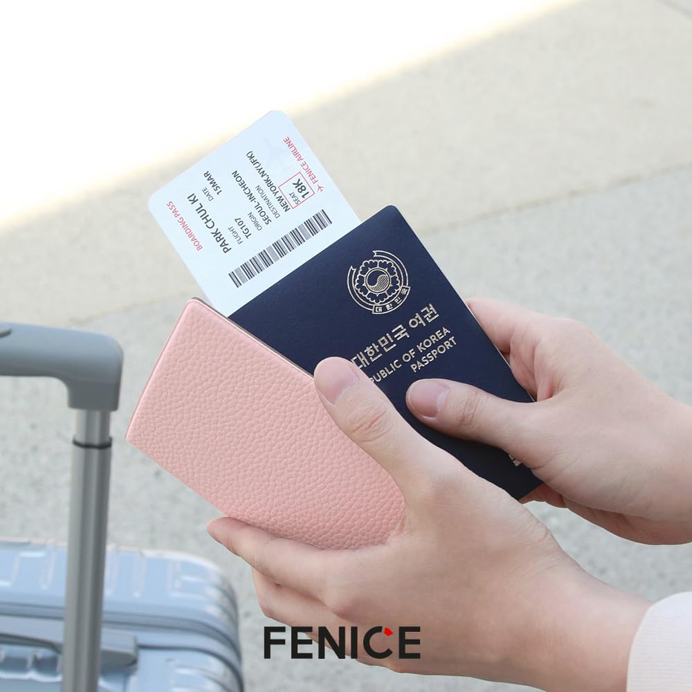Fenice Funda clásica para pasaporte, funda tipo cartera para viajes, esencial, bloqueo RFID, piel vegana, impermeable, Naranja
