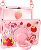 Boaretiu - Funda para iPad A16/10ª generación, para niñas, adolescentes, silicona suave con correa para el hombro y soporte giratorio para iPad de 11.ª generación, funda de 11 pulgadas 2025