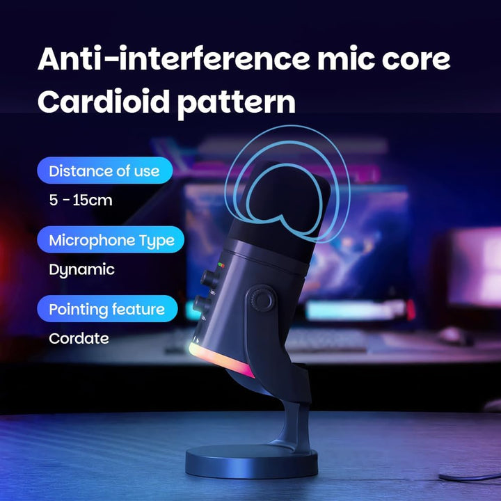 EASEMELO Micrófono dinámico de escritorio USB\/XLR con luz RGB, red...