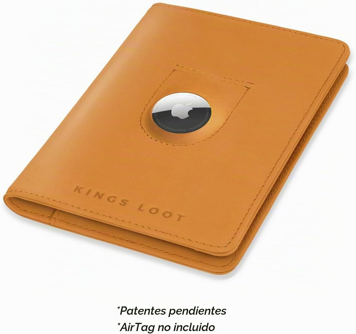 Kings Loot Cartera de pasaporte con soporte para AirTag, coñac