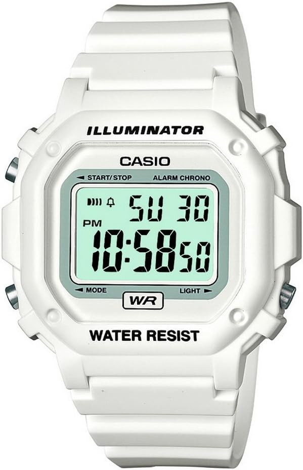 Casio F108WH Series | Reloj Digital de Hombre | Illuminator | Resistente al Agua | Luz LED | Alarma Diaria | Cronómetro 1/100 SEG | 3 Manecillas (Hora, Minuto, Segundo) | Indicador de Fecha/Día | Alarma Diaria | Batería de 7 Años