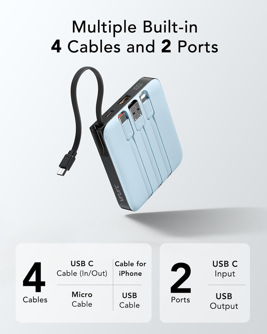 VRURC Cargador portátil para iPhone con cable incorporado, 10000mAh...