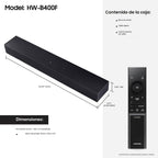 Barra de sonido Samsung Serie B HW B400F 2.0 canales con subwoofer incorporado (Modelo 2025) Un control remoto, expansión de sonido envolvente, modo de mejora de voz