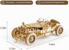 ROKR Rompecabezas de madera 3D para adultos, kit de modelo de coche mecánico, rompecabezas de acertijos, kit de construcción de vehículo, regalo único para adultos en cumpleaños/Navidad (escala 1:16) (MC401-Grand Prix Car)