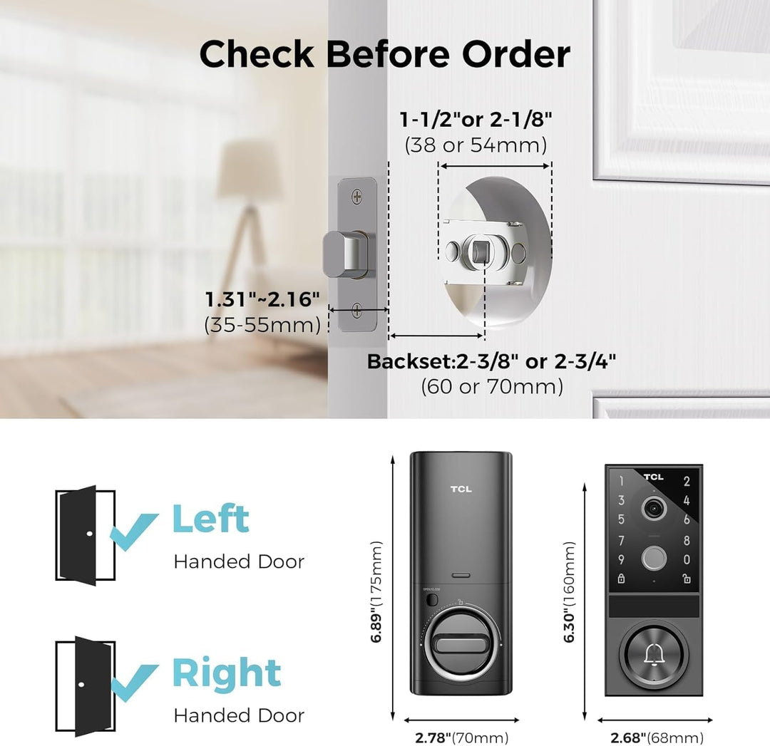 TCL Cerradura de puerta inteligente de video D1 Max, cámara 2K 3 en...