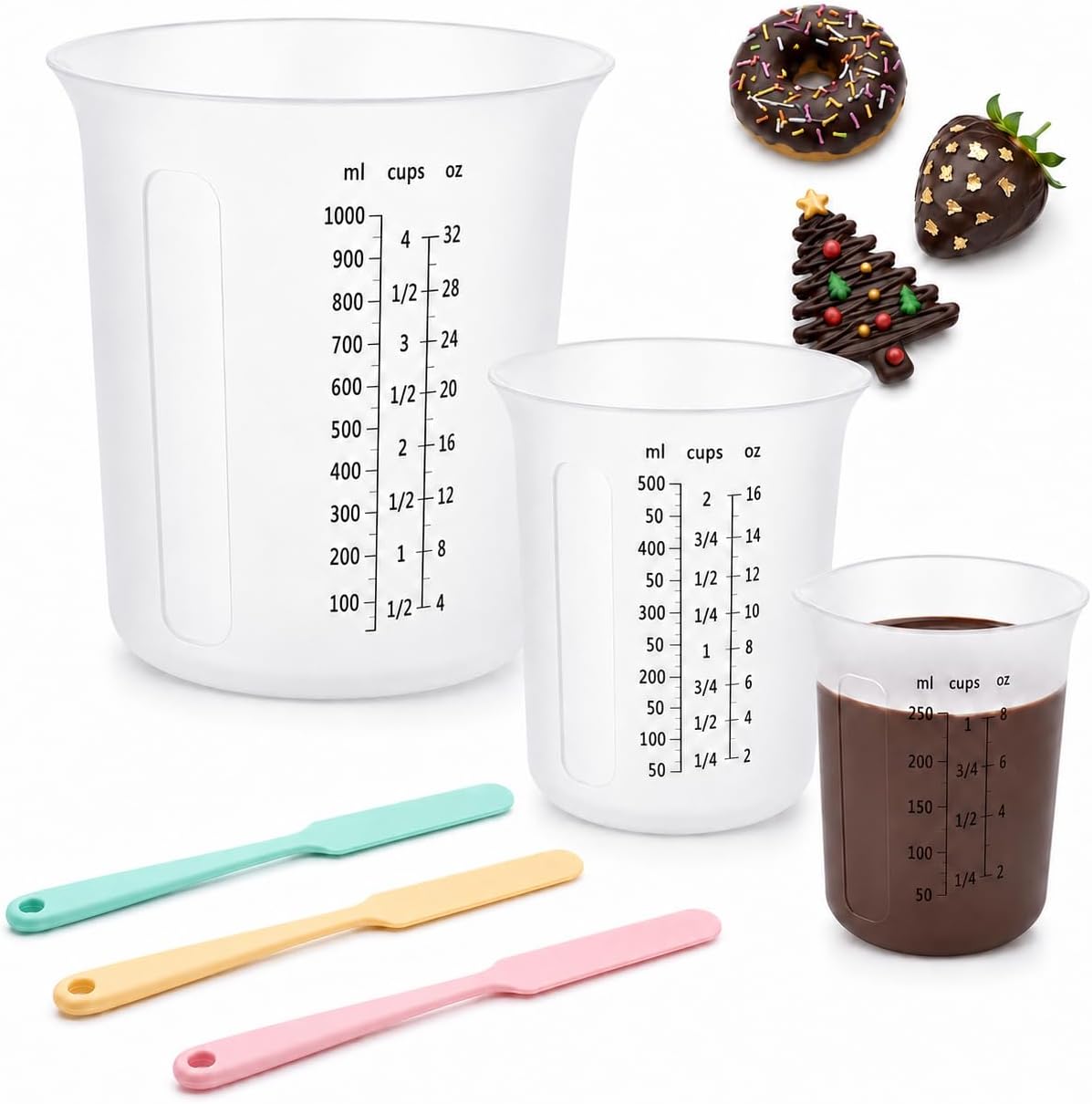 Juego de tazas medidoras de silicona, 3 piezas - 8.5 fl oz + 16.9 fl oz +