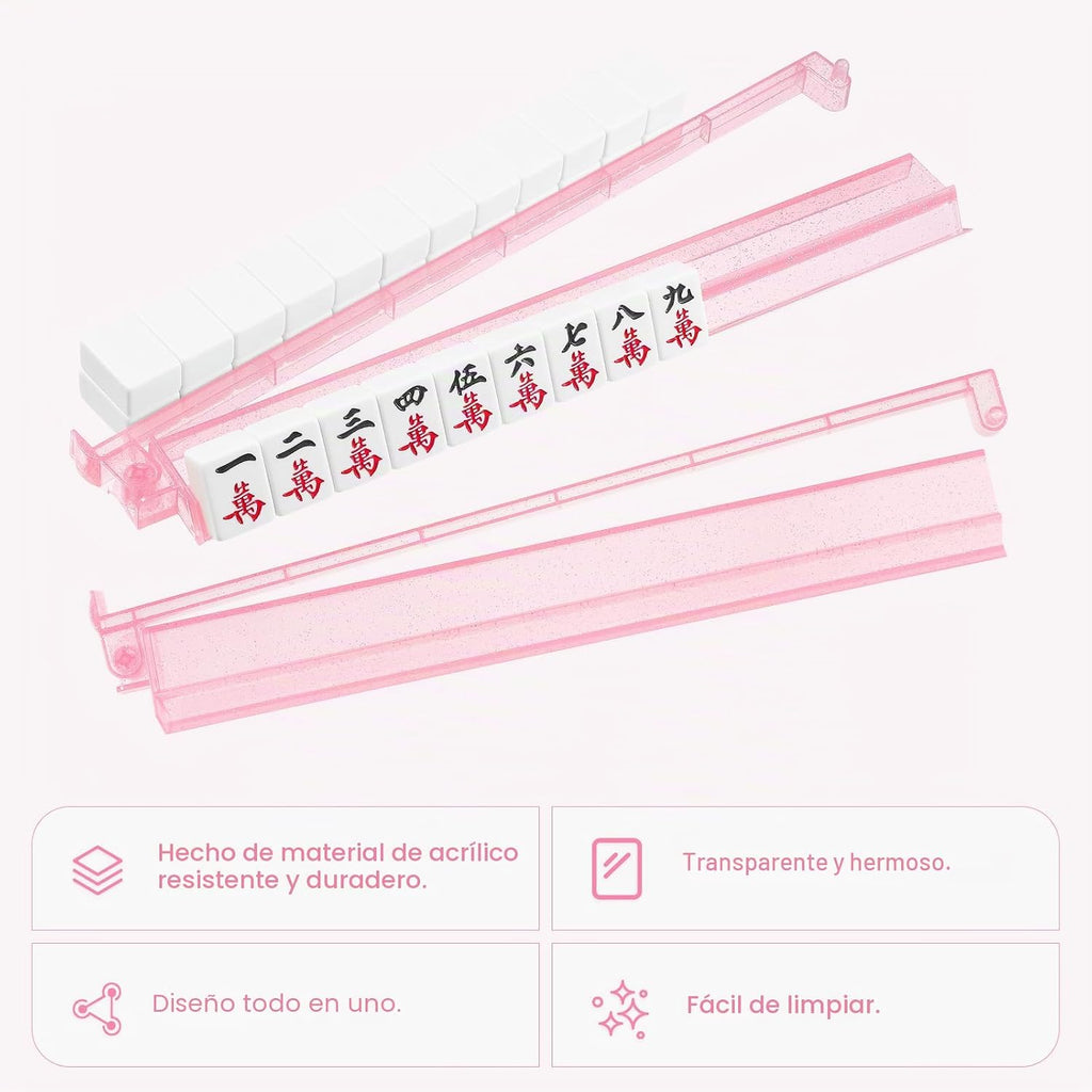 Racks transparentes premium para Mahjong con empujadores, paquete de 4 racks antideslizantes de acrílico
