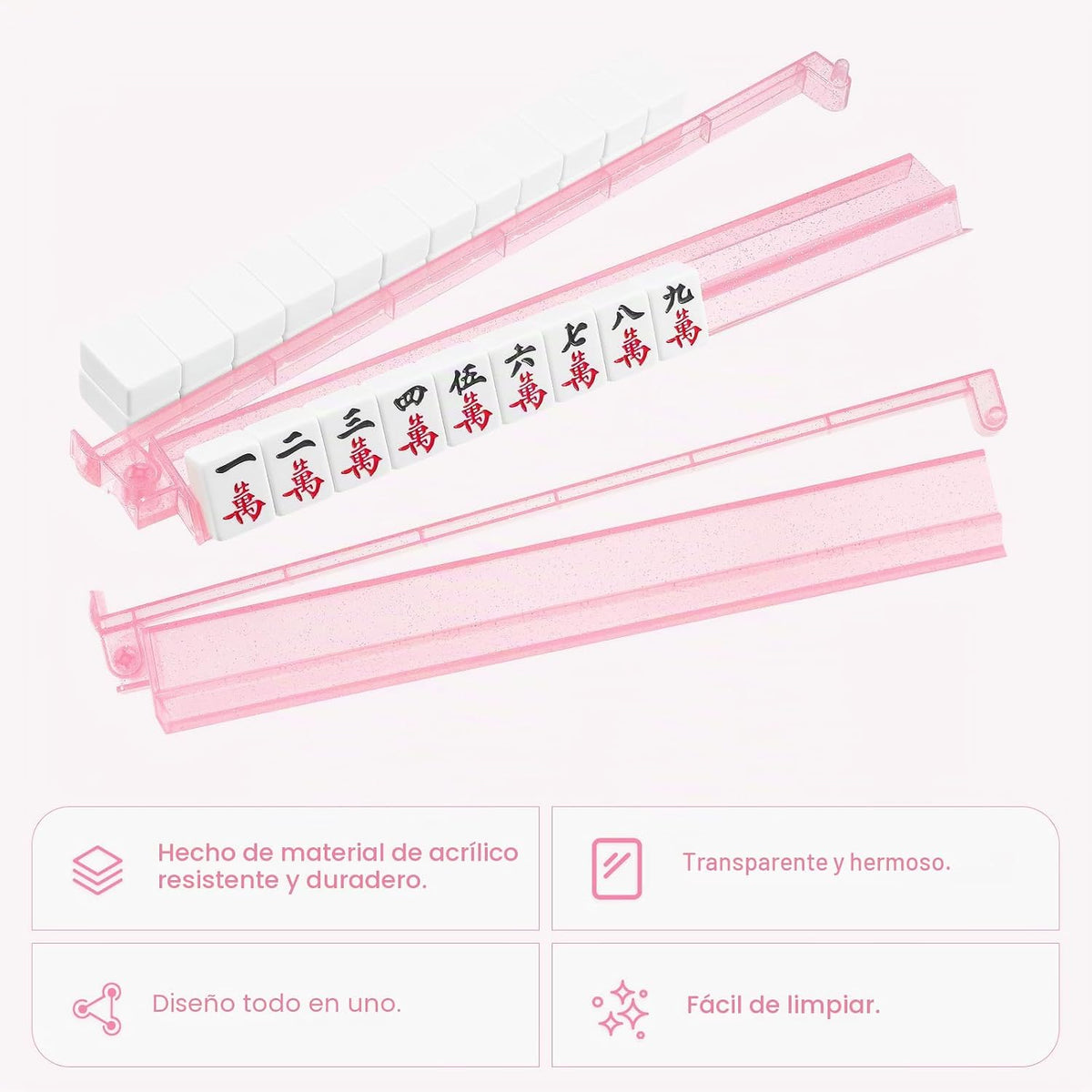 Racks transparentes premium para Mahjong con empujadores, paquete de 4 racks antideslizantes de acrílico