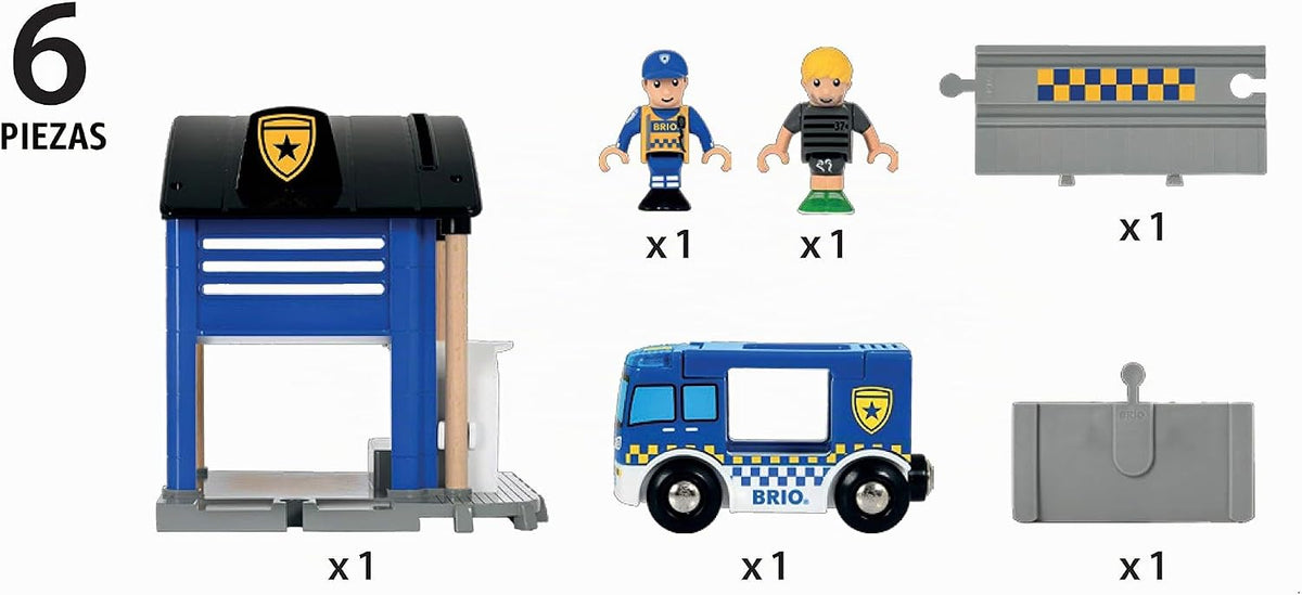 Brio World - 33813 Estación de policía - Juego de juguetes interactivos para niños | Mejora la creatividad y la imaginación | Cuenta con efectos de luz y sonido | Compatible con BRIO Railway |