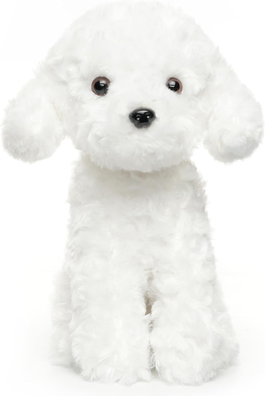 Juguete caniche de peluche blanco y marrón, perro de peluche para regalo
