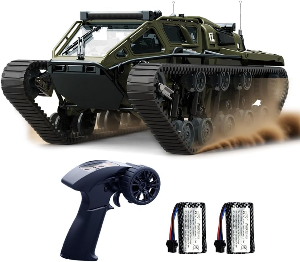 Camión militar todo terreno RC Tank para niños - Vehículo militar con control remoto proporcional 2.4G con 2 baterías, camioneta Rock Crawler 4WD con giro de 360° y luces geniales, gran regalo para