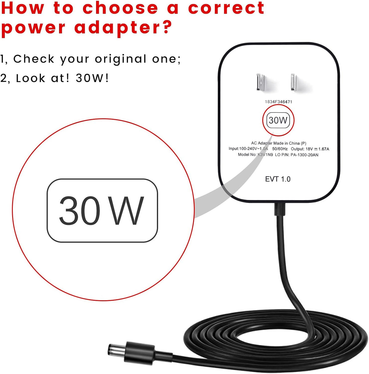 Adaptador de cable de alimentación de 30 W de repuesto