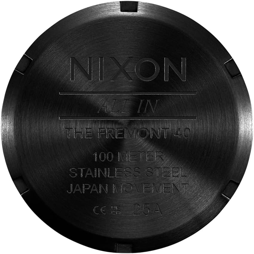 NIXON Fremont 40 A1444-328.1 ft - Reloj analógico de campo para hombre resistente al agua (esfera de reloj de 1.575 pulgadas, 0.787-0.707 pulgadas, correa de acero inoxidable cónica de 3 eslabones)