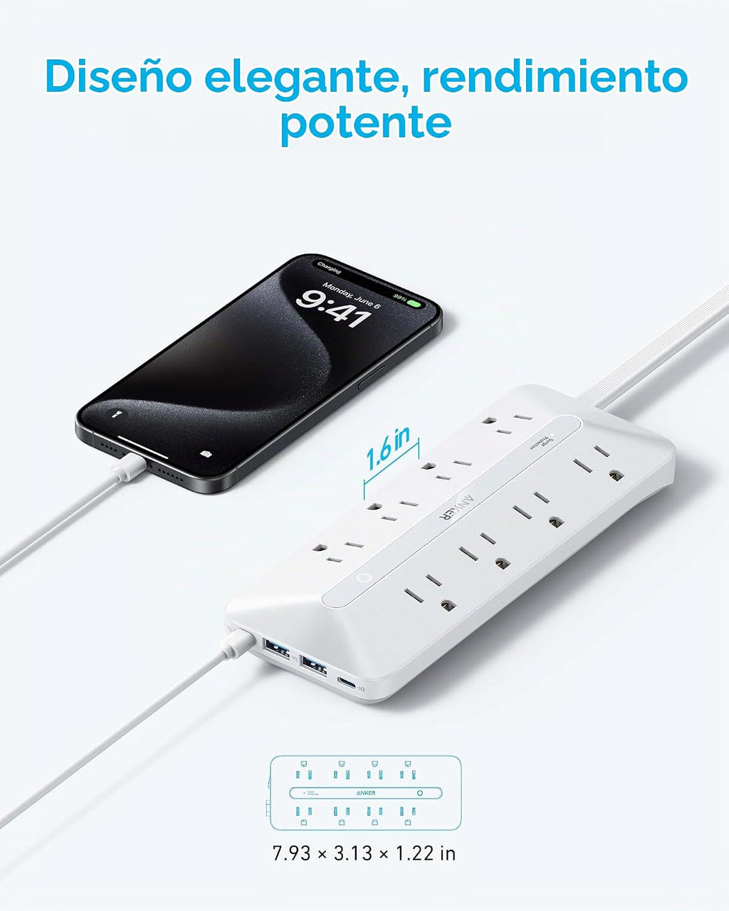 Anker Power Strip, 900J Protector de sobretensión, 35W máx
