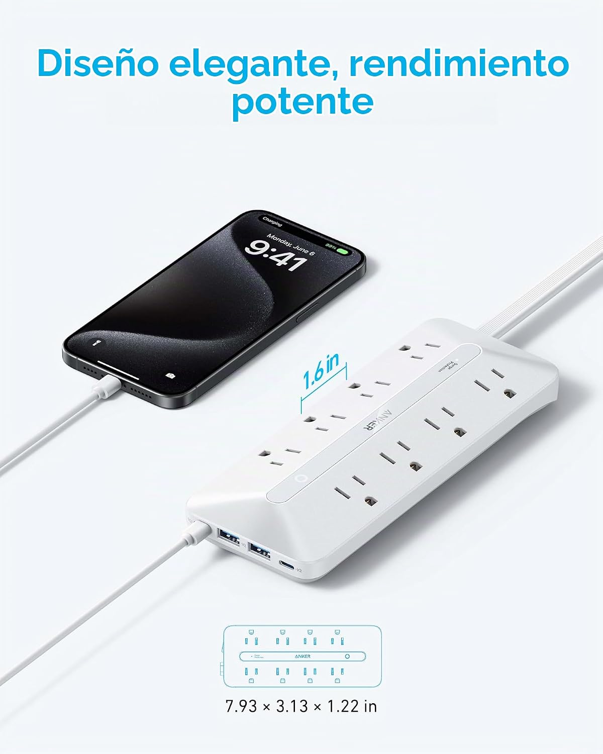 Anker Power Strip, 900J Protector de sobretensión, 35W máx