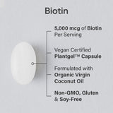 Biotin (alta potencia) 5000 mcg por cápsula vegetariana; mejorada c...