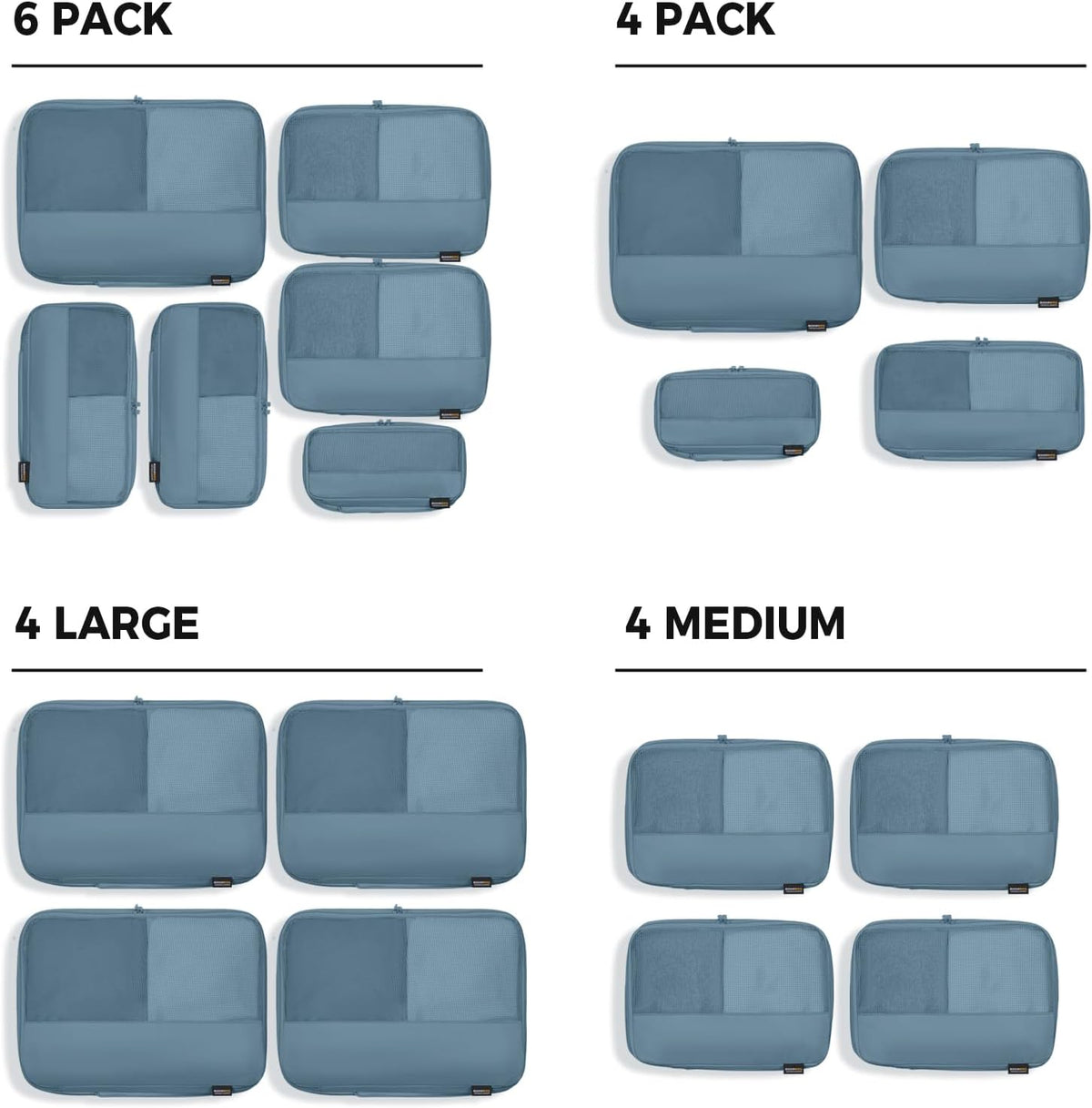 Cubos de embalaje de compresión para viajes, juego de 4 cubos de embalaje ligeros para maletas y mochilas, organizador que ahorra espacio para ropa, Gris Azul 4M