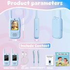 Walkie Talkie - Juguetes de video para niños de 3 a 12 años, paquete de 2 walkie talkies recargables con pantalla, regalos de cumpleaños de Navidad para niños, campamento en interiores y exteriores