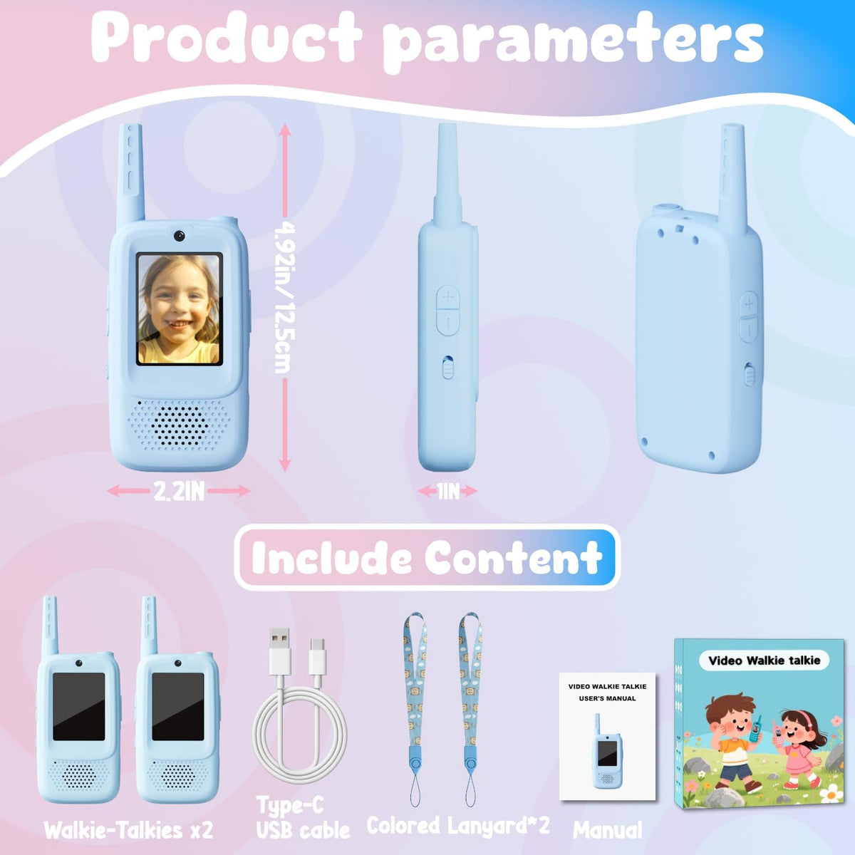 Walkie Talkie - Juguetes de video para niños de 3 a 12 años, paquete de 2 walkie talkies recargables con pantalla, regalos de cumpleaños de Navidad para niños, campamento en interiores y exteriores