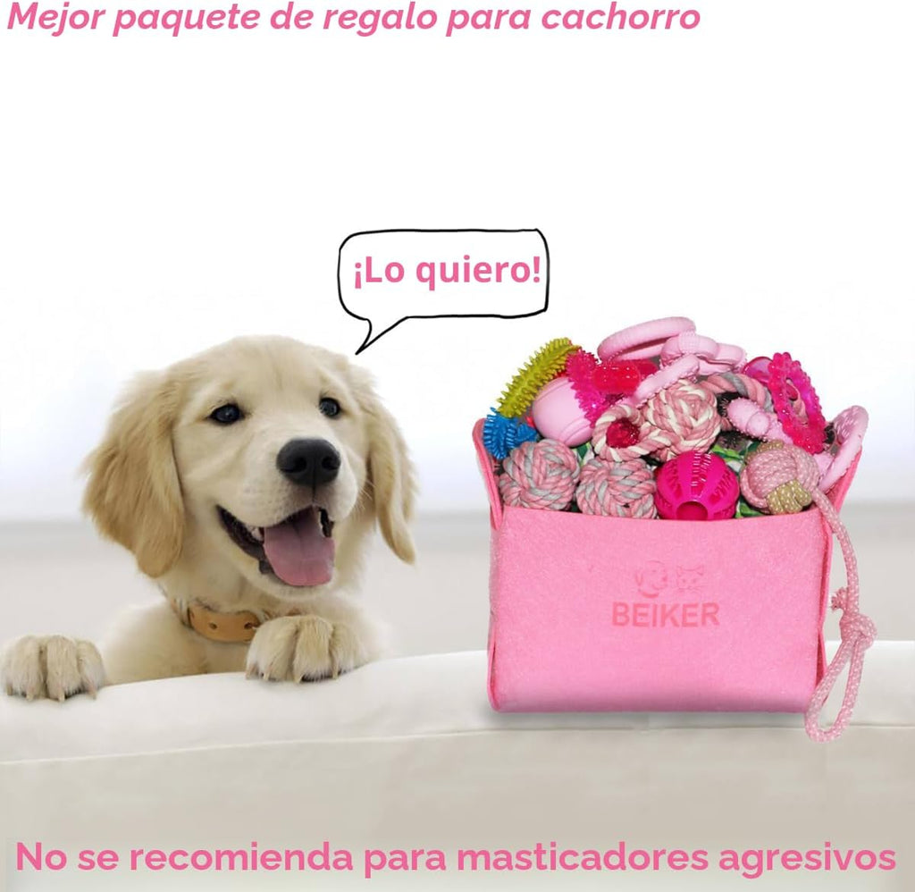 Beiker 20 Pack Pink Puppy Chew Toys, Dog Teething Toys para Puppies