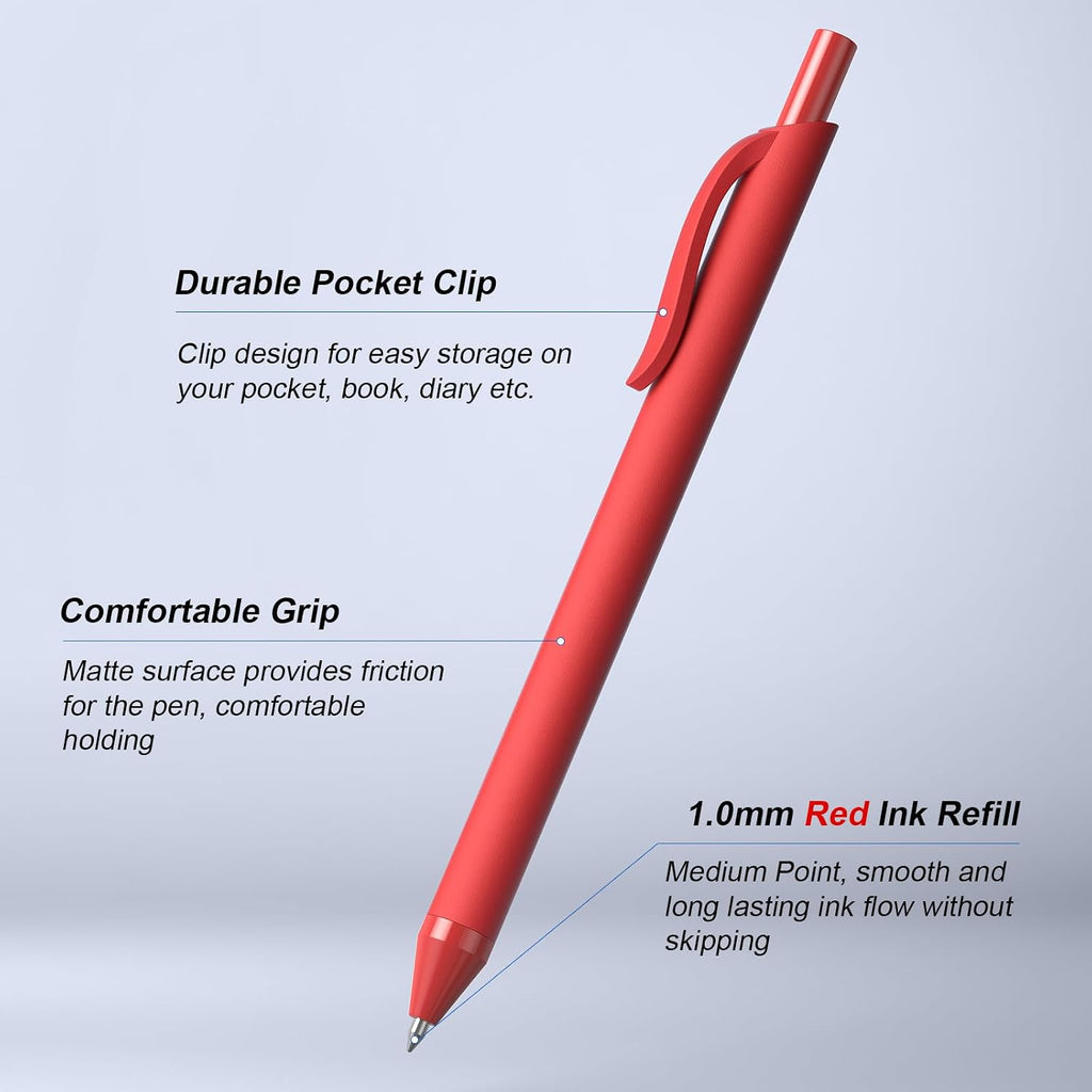 Paquete de 208 bolígrafos rojos - Bolígrafos de punta media, tinta suave, bolígrafo retráctil de clic de 1,0 mm para camarera, servidor, tinta roja de oficina