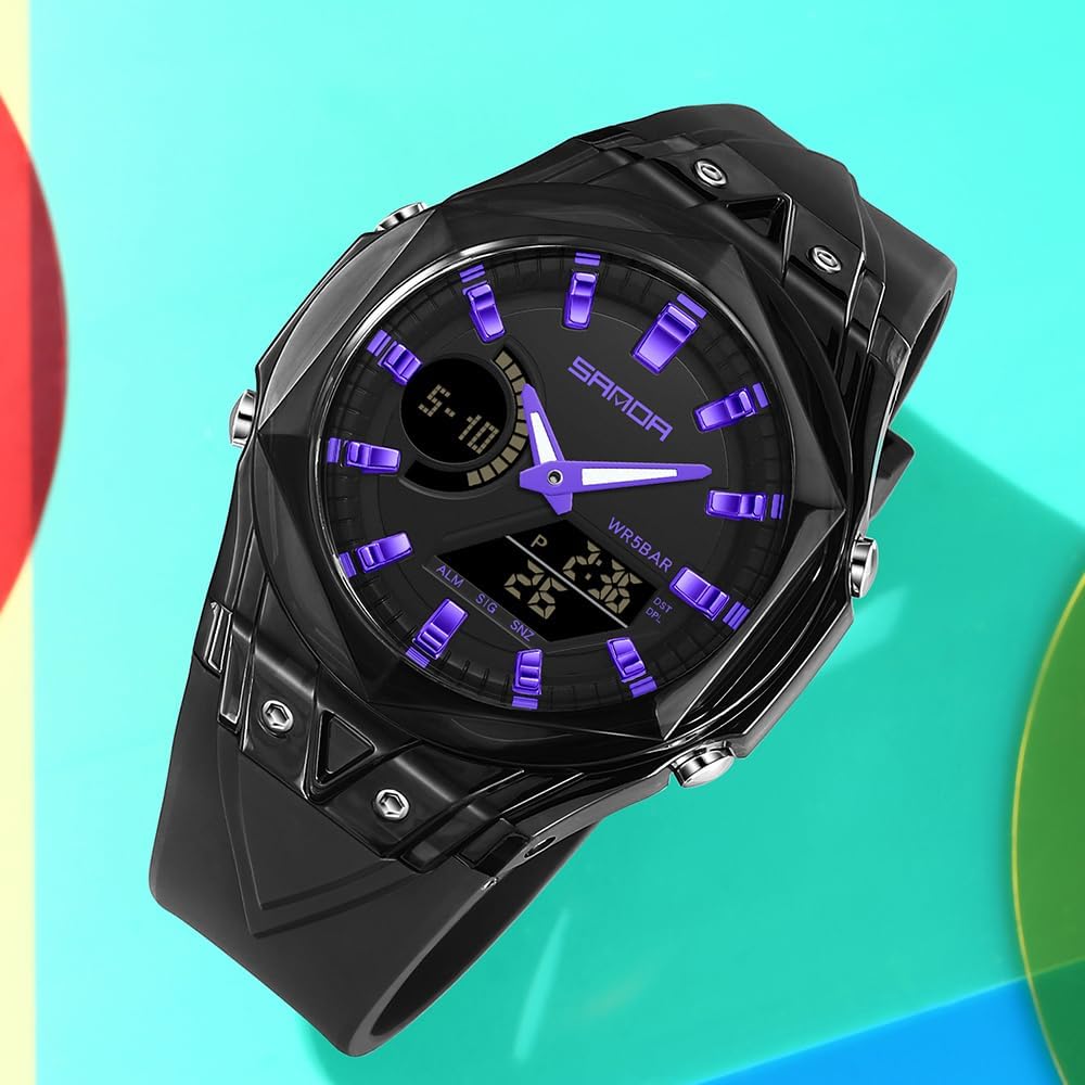 FANMIS Reloj deportivo unisex de doble pantalla – Reloj digital analógico táctico impermeable 5ATM con fecha de día, alarma, cronómetro y correa de TPU – Reloj de pulsera de cuarzo moderno para