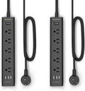 Paquete de 2 Regletas de Enchufes con Protección contra Sobretensiones - 5 Enchufes Ampliamente Espaciados, 3 Puertos USB (1 Puerto USB C), 1250W/10A con Cable de Extensión de 5 Pies, Regletas de