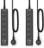 Paquete de 2 Regletas de Enchufes con Protección contra Sobretensiones - 5 Enchufes Ampliamente Espaciados, 3 Puertos USB (1 Puerto USB C), 1250W/10A con Cable de Extensión de 5 Pies, Regletas de