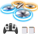 Q9s Drones para niños, dron RC genial con retención de altitud y modo sin cabeza, cuadricóptero de pasatiempos con luz azul y naranja, 2 baterías y control remoto, regalos de cumpleaños y Navidad
