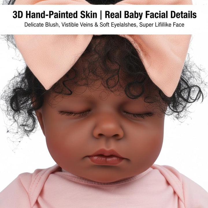 Yudill Muñeca realista de bebé Reborn negra de 18 pulgadas con ojos...