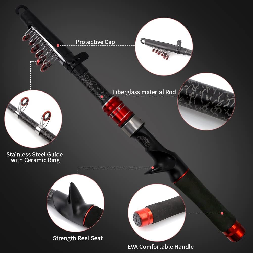 Combo de caña de pescar telescópica y carrete de pesca baitcasting, diestro
