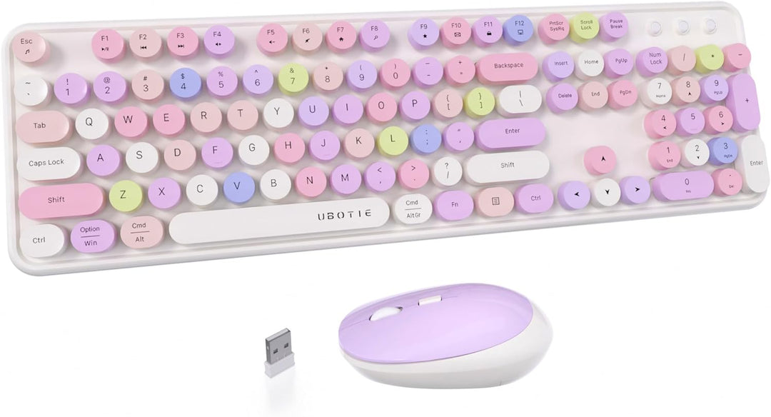 UBOTIE Teclado inalámbrico colorido para computadora y mouse óptico...