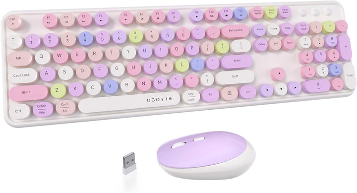 UBOTIE Teclado inalámbrico colorido para computadora y mouse óptico...