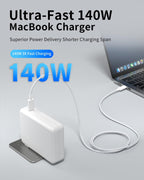 Cargador MacBook Pro, Adaptador de Energía USB C de 140W, Cable USB C a USB-C de 10 pies