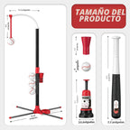 Juego de béisbol 3 en 1 - Altura ajustable, juego de bate de tee colgante con máquina de lanzamiento automática/6 bolas/bate retráctil, soporte de tball adecuado para exteriores, juguetes
