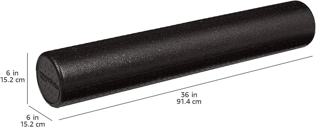 Amazon Basics Rodillo de espuma de alta densidad para ejercicio, estiramiento y recuperación muscular, 36 pulgadas, color negro