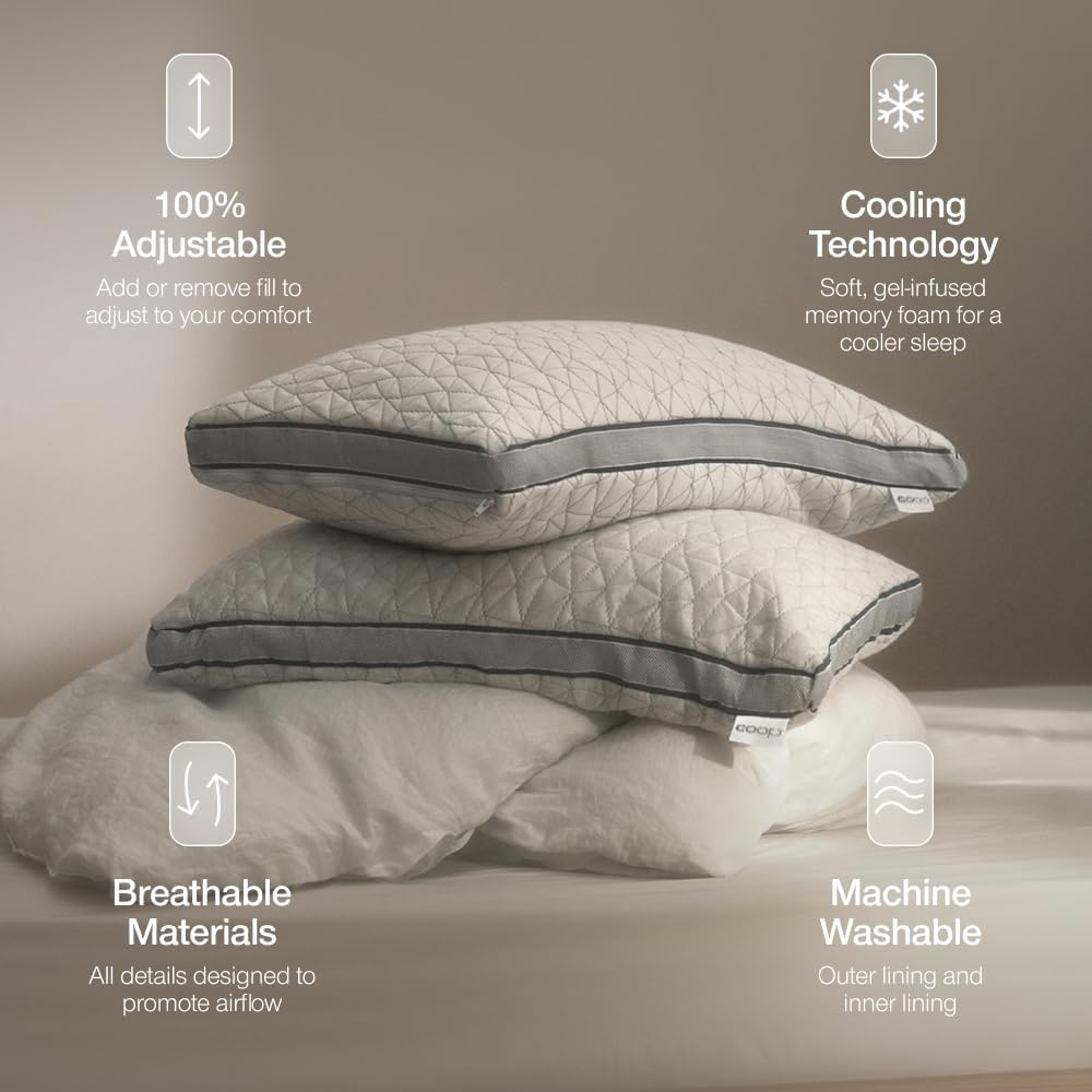 Coop Home Goods Eden - Almohada de cama tamaño Queen para dormir de espalda, estómago y de lado, gel refrescante de espuma viscoelástica suave media, CertiPUR-US/GREENGUARD Gold