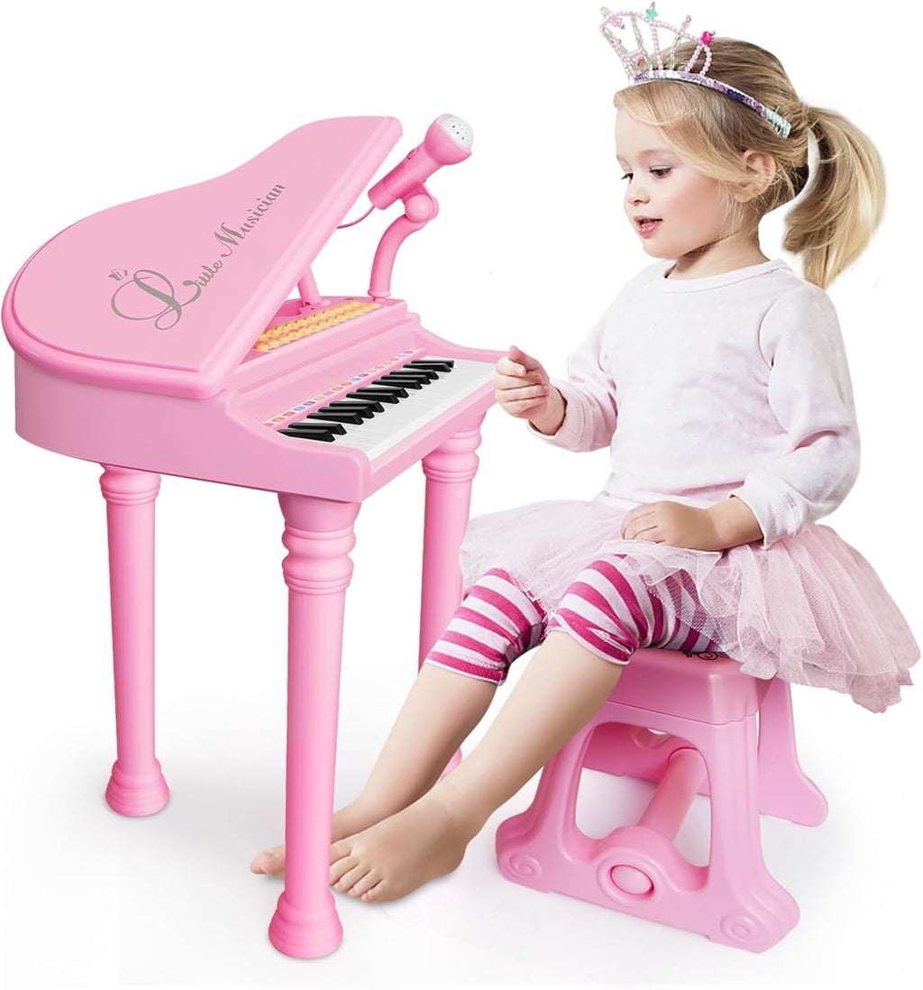 Love & Mini - Piano/teclado de juguete color rosa; instrumento musical con micrófono para niños como regalo de cumpleaños