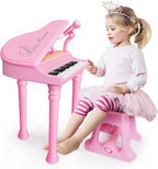 Love & Mini - Piano/teclado de juguete color rosa; instrumento musical con micrófono para niños como regalo de cumpleaños