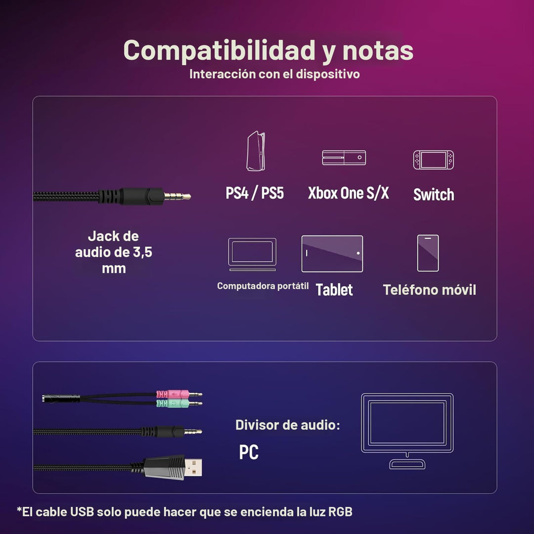 Ozeino Auriculares para juegos para PC, PS4, PS5, auriculares para...