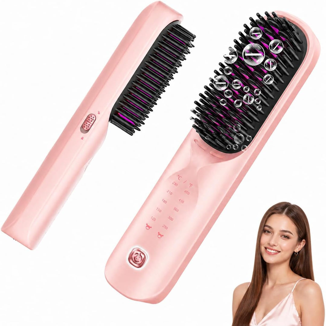 Bopcal Cordless Hair Straightener Brush, 10000mAh Ionic Heated Comb...