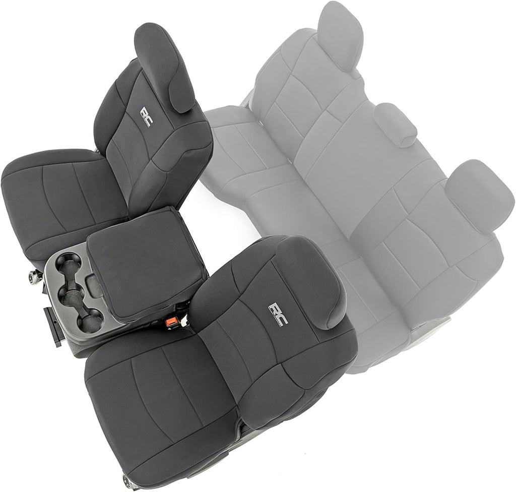 Rough Country Fundas de asiento delantero de neopreno para Ram 2500 (2019-2024) con asientos de cubo, impermeables y resistentes a los rayos UV, acolchado de espuma, juego de fundas de asiento