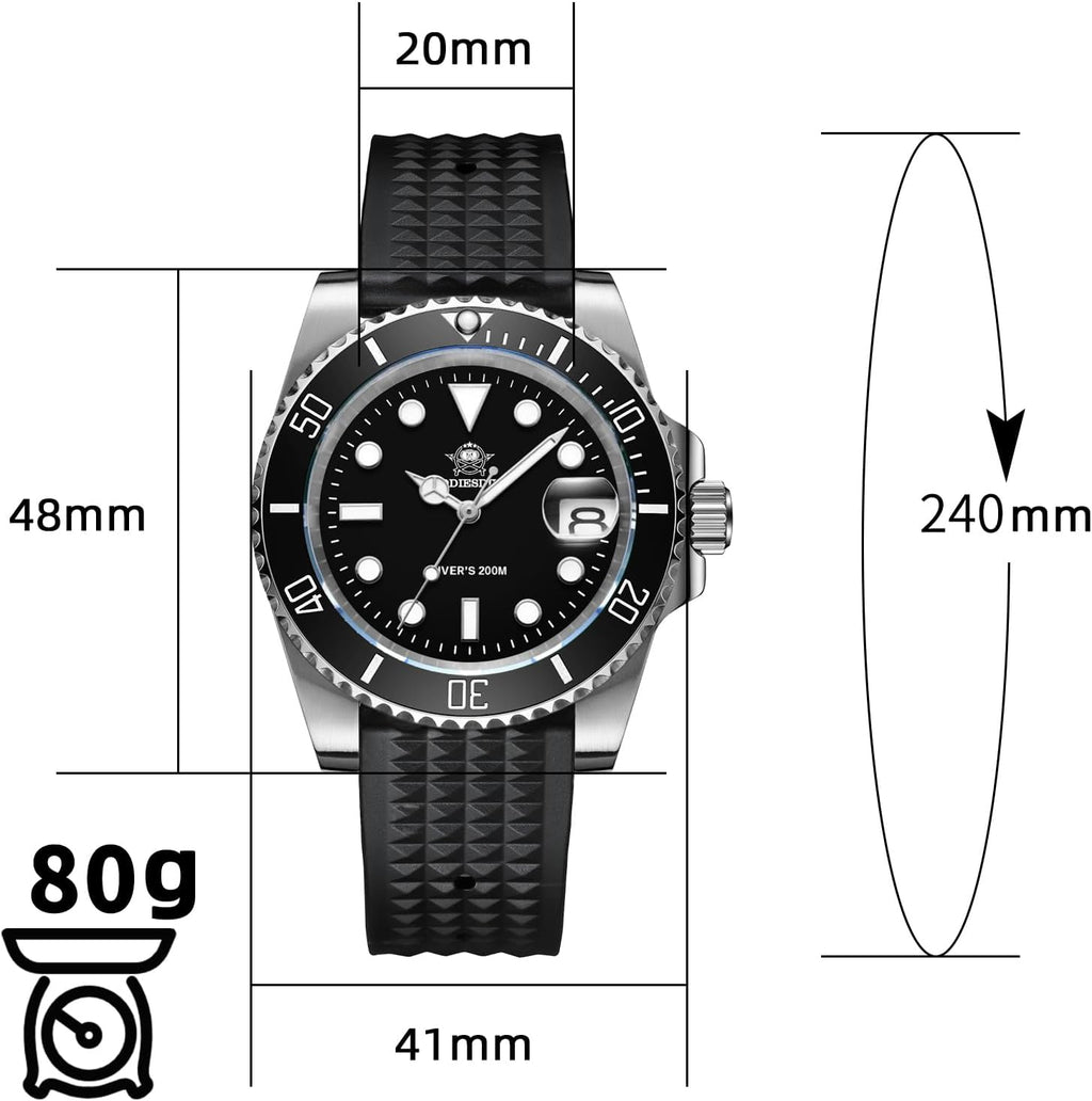 ADDIESDIVE Reloj de buceo para hombre de 1.614 in con movimiento de cuarzo para hombre, esfera fácil de leer, 200 M, impermeable, BGW9, luminoso, analógico, naranja, rojo, verde/negro, esfera