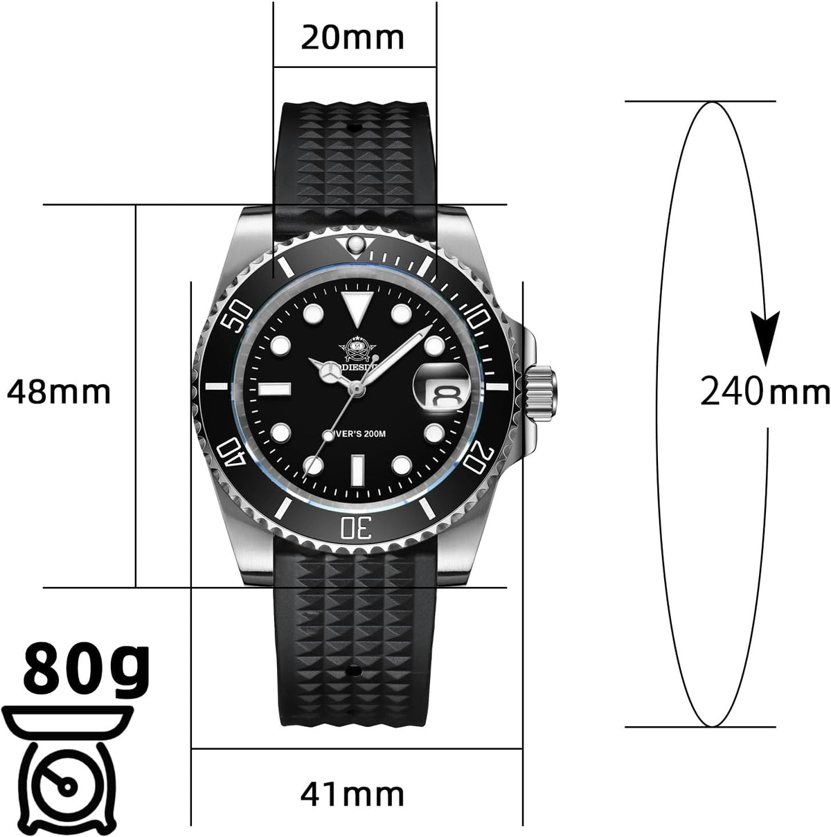 ADDIESDIVE Reloj de buceo para hombre de 1.614 in con movimiento de cuarzo para hombre, esfera fácil de leer, 200 M, impermeable, BGW9, luminoso, analógico, naranja, rojo, verde/negro, esfera