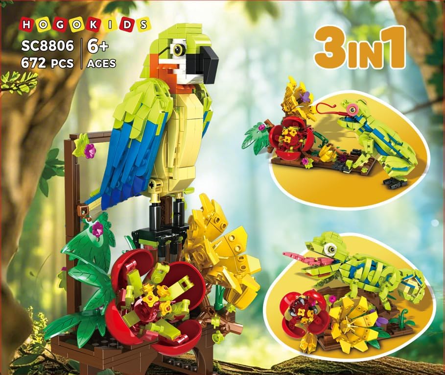 HOGOKIDS Juego de construcción de rana lagarto y loro de